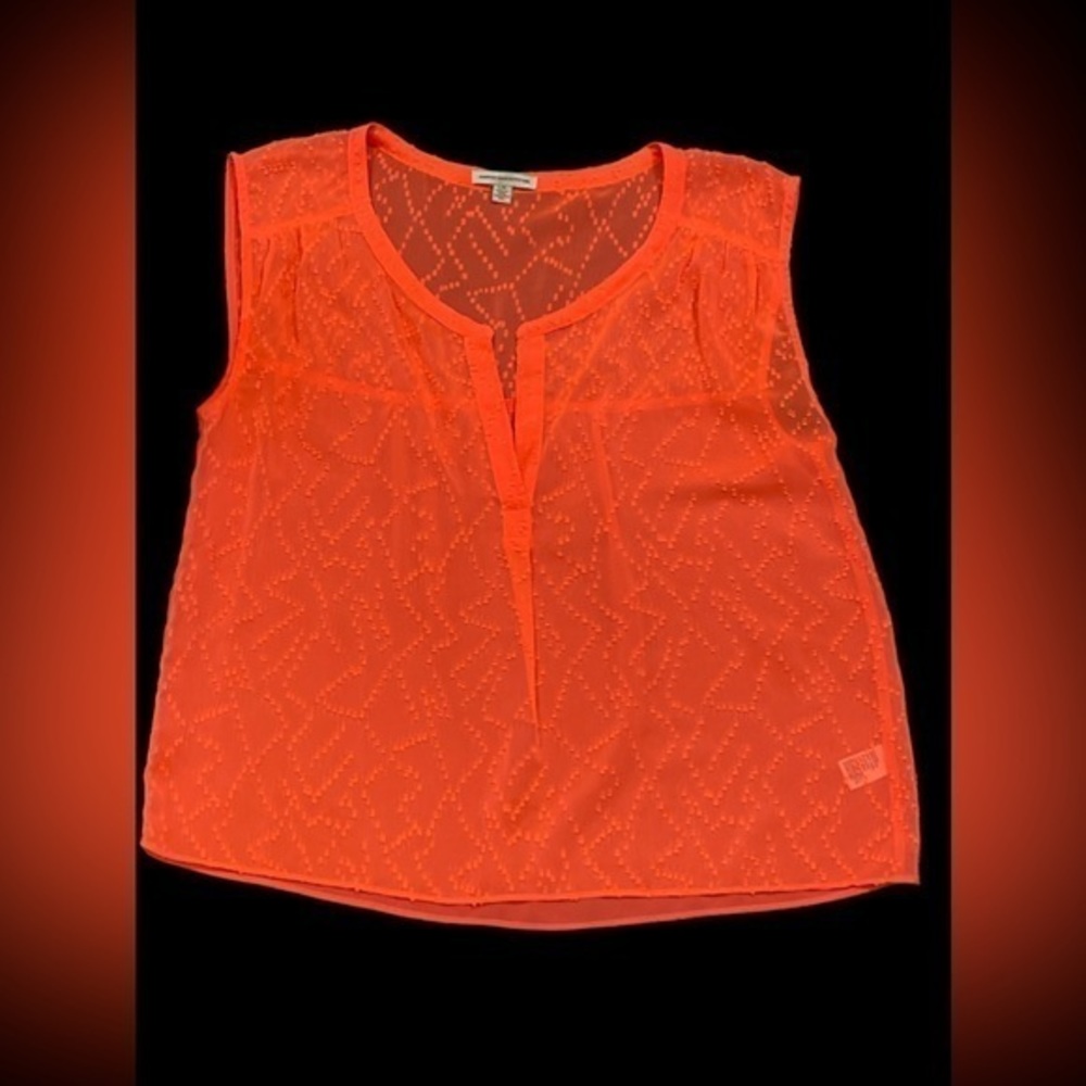 American Eagle Hot Pink V-Neck Sleeveless Sheer Top Size Large